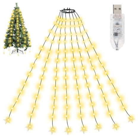 SALCAR Christmas Tree Lights, 1.5m x 8 Strands 120 Warm White LED Fairy Lights for 3-5ft Xmas Trees, USB Powered with 8 Modes, Timer, Memory, Easy Install for Indoor/Outdoor Decorations