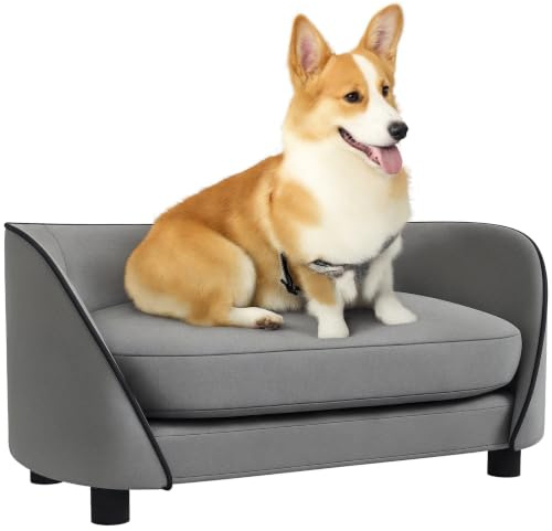 PawHut Hundesofa, weiches Kissen, Abnehmbarer Bezug, grau, mittelgr.Hunde