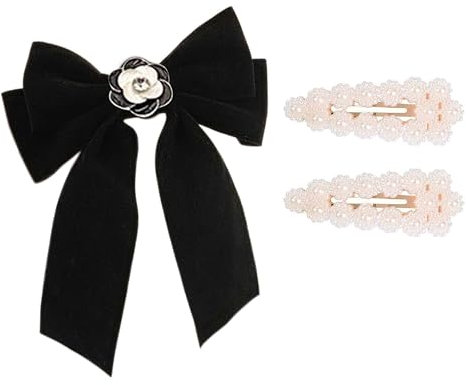 CZNBZIU Schwarze Schleife, Brosche, Kristall, Glas, Strass, elegant, Schleife, Schleife, Brosche, für Damen und Herren, Halskette, Clips, Schmuck, Schleife, Dekoration, 220 mm lang, Polyester