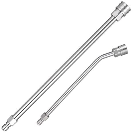 Lot de 2 rallonges pour nettoyeur haute pression, lance d'extension en acier inoxydable (35 cm) et tige d'extension incurvée à 30° (22 cm), connexion rapide 1/4, 4000 psi