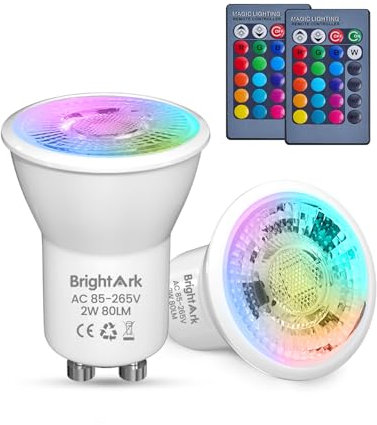 BrightArk GU10 farbwechselnde LED-Lampen, 2W dimmbare GU10 LED-Lampen Kaltweiß 6000K + RGB 15 Farb-LED-Strahler mit Fernbedienung, GU10-Lampen für Spotlighting und Stimmungsbeleuchtung, 2er-Pack