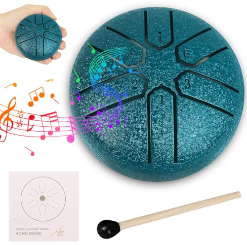 Steel Tongue Drum,3 Zoll Stahlzungen 6 Töne Zungentrommel Schlagzeug Anfänger mit Schlägeln,Tragbare Mini Trommel,Zungentrommel Kinder,Tongue Drum für Meditation Yoga Klangheilung