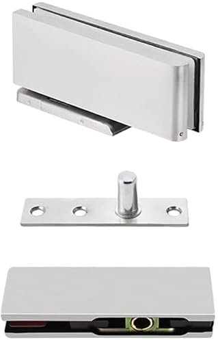 Shower Door Hinges, 1 Set Glass Door Hinges Hydraulic Buffer Pivot Hinges Brushed Stainless Steel Glass Clamps Bathroom Clamps Shower Door Fittings for 10-12mm toughened Glass(Brushed Silver)