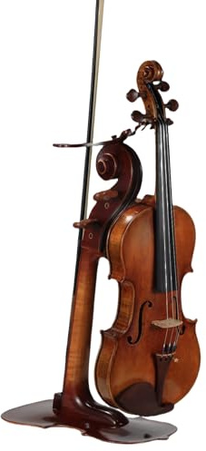 YWYLL Violinenständer aus massivem Holz mit Bogenständer, keine Montage erforderlich, 4/4 Größe, handgemachtes ausgeschnittenes Design für Zuhause/Studio/Bühne