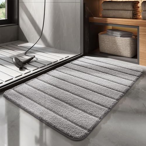 FeinKulturia Weich Badezimmerteppich 44x76 cm mit Wäschebeutel, Flauschige Hochflor Badematte aus Mikrofaser, rutschfest & Waschbar, Saugfähiger Badvorleger für Dusche, Badewanne & Bad, Pet Door Mat