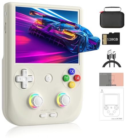 NULA RG406V Retro Handheld Spielekonsole, mit 128G TF-Karte 4000+Spiele 4-Zoll-IPS-Touchscreen Android 13 Videospiel-Player, Hall-Joystick RGB-Beleuchtung, 5500 mAh WiFi & Bluetooth