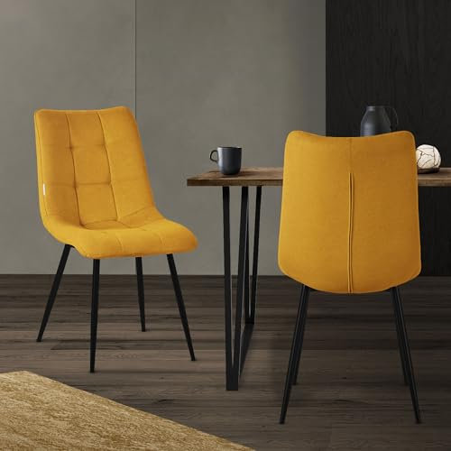 ML-Design Esszimmerstühle 2er Set Senfgelb, Wohnzimmerstühle mit Stoffbezug, Schwarze Metallbeinen, Küchenstühle mit Rückenlehne, Polsterstühle für Esszimmer Wohnzimmer Küche Büro, Gepolsterte Sessel