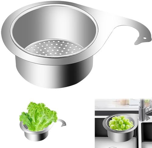 Kitchen Stainless Steel Levitate Strainer Basket, Multi Functional Food Steamer Sink Corner Filter Drain Rack for Kitchen Waste Wash Small Vegetables & Fruits (22cm)