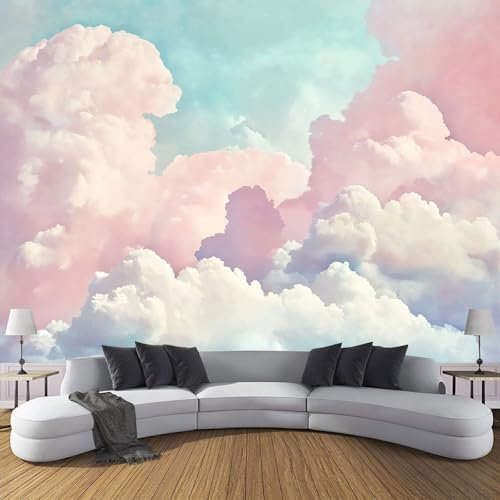 Carta Da Parati Fotografica, Rosa E Bianco Nuvole In Tessuto Tessuto Di Seta, Decorazione Murale Di Grandi Dimensioni, Per Soggiorno, Camera Da Letto, Sfondo Tv, 150Lx105A Cm