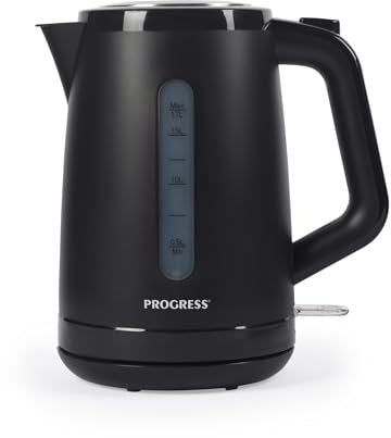 Progress 1.7L Kettle – Rapid Boil, Boil Dry Sensor, 360° Swivel Base, Strix Controller, Removable Limescale Filter, Water Level Indicator, Auto Shut-Off, Modern Electric Kettle, Black, 3kW