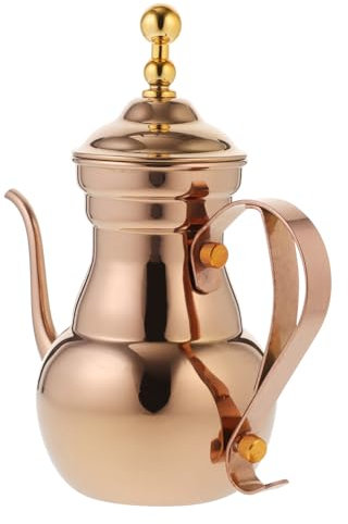 FONDOTIN Stainless Steel Coffee Pot and Tea Pot Strainer 0.7l Chocolate Color Long Narrow Spout Metal Teapot for Home and Restaurant Brewing