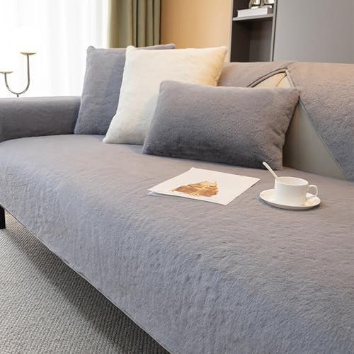 HGTRH Sofa üBerzug rutschfest mit Silikon, Couch üBerzug XXL Wohnlandschaft U Form 7 Sitzer, Weich PlüSch rutschfeste Schutzdecke für L Sofa, Ecksofa SofaüBerwurf mit Silikon Dark Grey 70 * 180