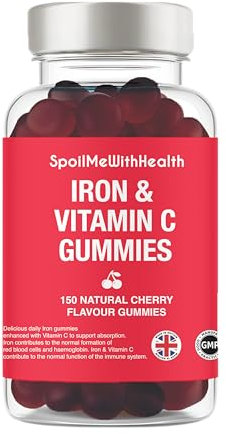 SpoilMeWith Health – Iron & Vitamin C Gummies | Natural Cherry Flavour | Chewable Supplement for Energy & Immune Support | 150 Vegan Gummies
