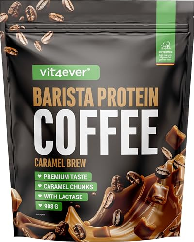 vit4ever Barista Protein Coffee – Cremiger Protein-Kaffee mit echtem Kaffee & Koffein, wenig Zucker & Fett – 908 g, Caramel Brew