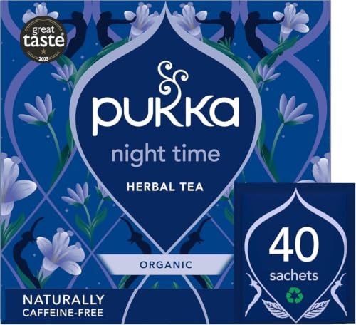 Pukka Herbs Night Time Herbal Sleep Tea, 40 Teabags, Chamomile & Lavender | For bedtime, Delicate floral notes, silky touch, Naturally caffeine-free, organic