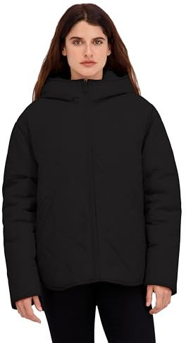 HFX Women's Standard 2-in-1 Reversible Jacket – Lightweight Transitional Wind & Water-Resistant Puffer Coat, Black, X-Large