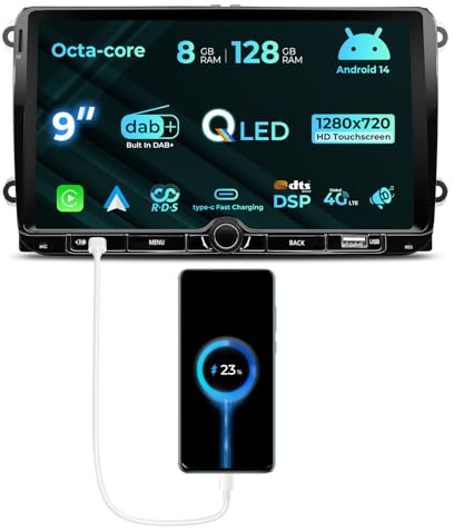 NVGOTEV [8+128GB] Autoradio für VW Golf Passat Touran Seat Skoda, 9-Zoll-Radio mit integriertem DAB WLAN 4G Bluetooth Wireless Carplay/Android Auto GPS Navi DSP FM AM RDS SWC