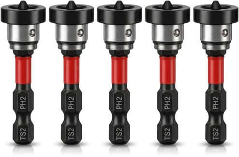5Pcs Drywall Screw Setter, Magnetic Positioning Screwdriver Bits | 1/4 Hex Shank 50mm S2 Steel Plasterboard Drill Adjustable Depth Stop Collar Drill Bits Set for Sheetrock Screw Drilling Gun