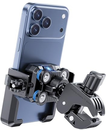 Grefay Support Téléphone Moto Support Téléphone Vélo Porte Téléphone Vélo | [4 Amortisseurs Vibrations][Adapté aux caméras]pour iPhone 17 16 15 14 13 et Autre Smartphone de 4,7-7 (Noir)