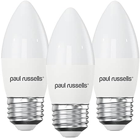 paul russells LED Light Edison Screw E27, 40watt Equivalent, 4.9W 470LM LED Bulbs, 2700K Bright Warm White, Frosted C35 ES Candle Energy Saving Non-Dimmable Chandelier Lightbulbs, 3 Pack
