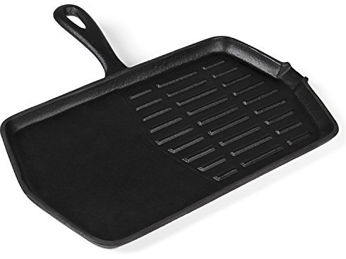 Rustler Gusseisen Grillpfanne mit Stiel und Emaille-Beschichtung | 34 x 30,5 x 2 cm Hexagon | Pfanne für Feuerstelle, Grillplatz, Lagerfeuer, Gas- und Holzkohlegrills, Ofen und Herd geeignet