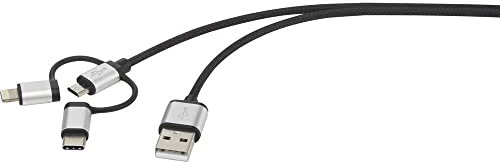 Renkforce USB-Kabel USB 2.0 USB-A Stecker, USB-C® Stecker, USB-Micro-B Stecker, Apple Lightning Stecker 0.25 m Dunkelgr