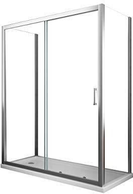 BOX CABINA DOCCIA 3 LATI 2 LATI FISSI LATERALI + PORTA FRONTALE SCORREVOLE VETRO 6 MM ANTICALCARE PROFILO CROMO H 190 CM (67,5-70x155-160x67,5-70)