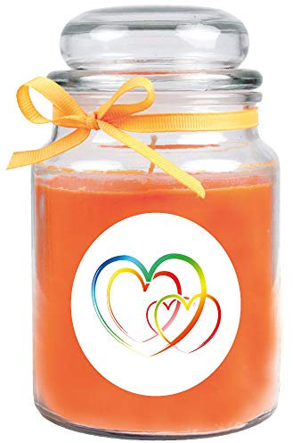 HS Candle Duftkerze im Bonbonglas Herzen, Duft: Honigmelone (Orange), 500g - Brenndauer bis zu 110 Stunden, Kerze aus Glas mit Duft