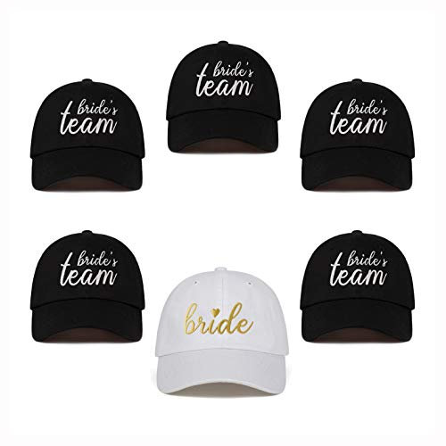 LADY&HOME Lot de 6 chapeaux de baseball pour enterrement de vie de jeune fille, mariée et équipe de mariée, fête de mariage, casquettes brodées réglables en coton