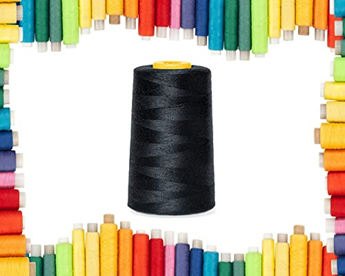 Rohans Overlockgarn 40/2 (120), 5000 Yards (4570 Meter) Nähgarnkegel, Nähmaschinengarnkegel, mehrfarbige Garnkegel, 100% Polyester-Material (Schwarz, 1)