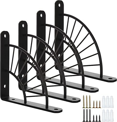 SHANQIAN 4 Stück Schwarze Regalhalterung, 15CM Heavy Duty Regalhalterungen Metall Industrielle, Regal Halterung Wand für Wandregal mit passender Schraube und Ankern