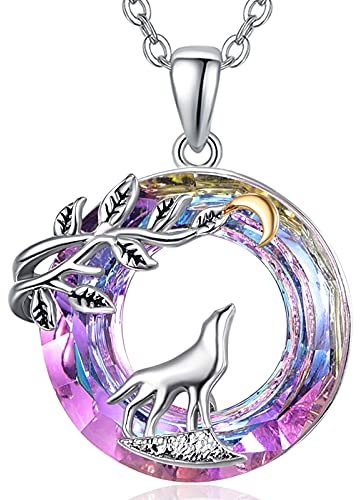 TANGPOET Wolf Necklace 925 Sterling Silver Crystal Necklace Wolf Pendant Birthday Jewellery Gifts for Women Girls Kids