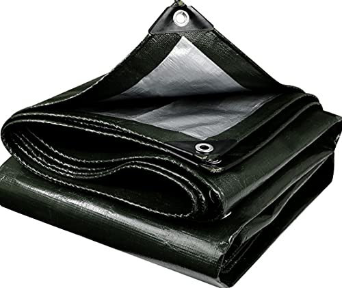 HYHMJ-Garden Tarp Sheet Cover Dust-Proof UV Resistant PE Plastic Tarpaulin, Outdoor Pergolas Gazebos Canopies Heavy Duty Tarp Multi-Purpose Ground Sheet,Green Silver,2.7x6.8m