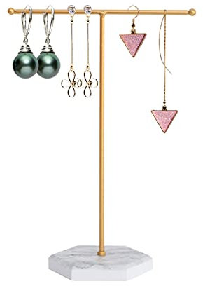 JAWSEU Schmuckständer, Metall T-Bar Schmuckhalter Schmuckbaum Kettenständer Ohrringhalter Ketten Ständer, Hängeregel mit Metall Marmor & T-Bar, für Halsketten Armbänder Ohrringe Zubehör
