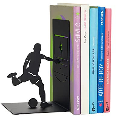balvi Buchstütze Goal Kick Farbe Schwarz Buchstütze für die Bücher im Regal in Form eines Fußballspie