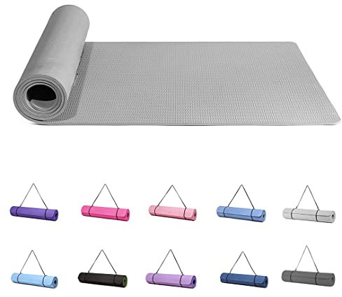 Good Nite Yogamatten Für Frauen Rutschfeste Strukturierte Oberflächen Gymnastikmatte Yoga Matte Dicke 6 mm Mit Tragegurt Tpe-Übungsmatte Für Yoga Pilates Gymnastik (183X61cm) (Grau)