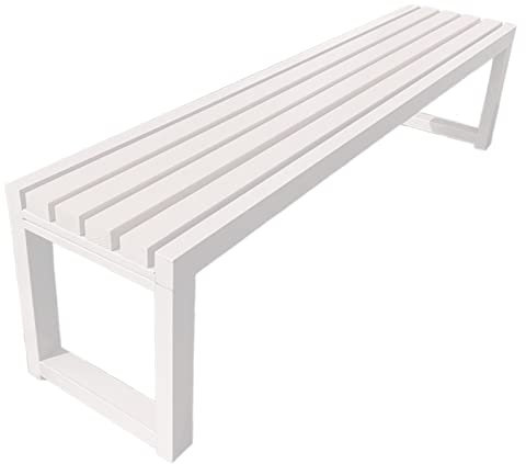 Gartenbank Ohne Lehne Schwarz Parkbank Wetterfest Massive Holzbank Mit Metallrahmen Bis 220kg Belastbar, Gartenmöbel Sitzbank Für Terrasse, Balkon (6 Farben) (Color : White, Size : 1.8m)