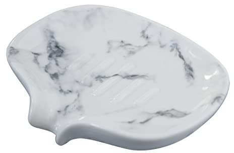 Porte-savon en céramique à texture marbre, porte-savon auto-drainant, porte-éponge à fente cascade, accessoires de salle de bain, cuisine, comptoir de bar.