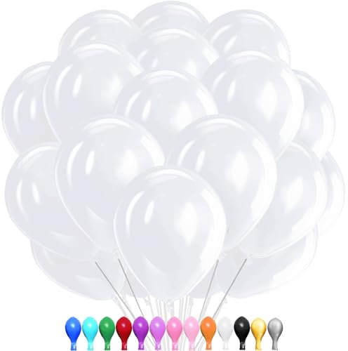 LUKIUP 100 Stück 30 cm Weiß Luftballon, 12 Zoll Latex Ballons für Partydekoration - Geeignet für Geburtstage, Hochzeit, Valentinstag, Graduierung, Kommunion, Thema Party