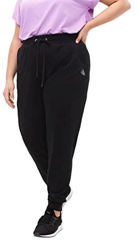 Zizzi Jogginghose Damen Große Größen mit Taschen, Trainingshose Loose Fit | Sporthose mit Kordelzug, Seitentaschen und Rippbündchen, weicher Baumwollmix, lockere Passform für Training und Freizeit