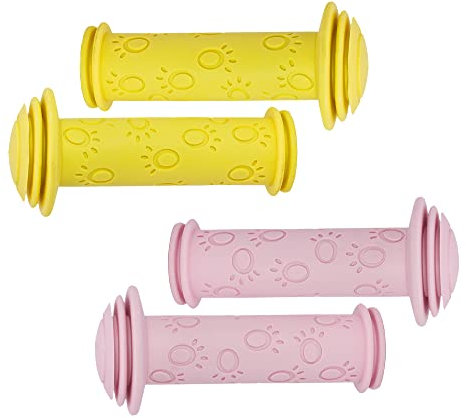 P4B | 2 Paar Fahrradgriffe Kinder in Rosa und Gelb | Rutschfester Kindergriff | Für 22 mm Durchmesser | Lenkergriff mit seitlichem Aufprallschutz