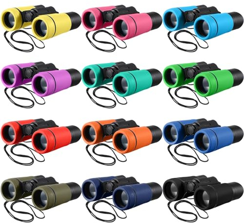 Yunsailing 12 Pcs Kids Binoculars Shockproof Mini Compact Binoculars for Kids Ages 3-12, Bulk Toddler Gifts for Vbs Activities Classroom Bird Watching Camping Outdoor Play(Stylish Color)