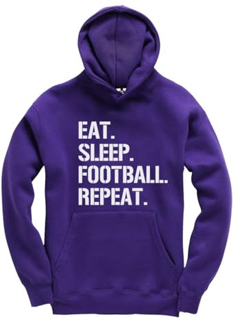 New Spirit Original Felpa con cappuccio unisex per bambini con scritta Eat Sleep Football Repeat, Viola, 9-11 Years