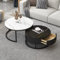 Runder Couchtisch 2er-Set, Beistelltisch-Set mit Schubladen, Sofatisch mit Schiefer-Marmor-Textur, Metallrahmen, moderner Teetisch für Schlafzimmer, Wohnzimmer, Möbeldekor, mehrere Farben
