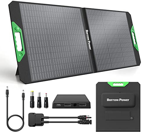 Kit de Panel Solar Plegable Borrow Power de 100W, 18V Portátil, Cargador con MC4, 2 USB + DC, Alta Conversión para Hogar, Autocaravana, Camping, Banco de Energía