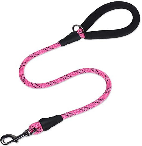 VIVAGLORY Guinzaglio in Corda Resistente con Manico Imbottito in Neoprene Morbido e Fili Riflettenti, Guinzaglio Corto da 90CM per Addestramento e Passeggio per Cani Piccoli e Medi, Rosa