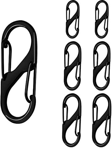 S Carabiner Keyring Clip,6pcs S Shape Small Dual Spring Opening Keychain Clip,3 Sizes Multipack S Ring Locking Carabiner Buckle Metal Double Clip Hook for Hiking Fishing Camping Outdoor(black)