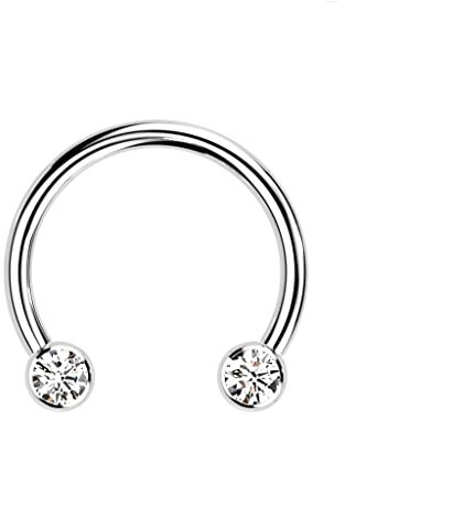 Paula & Fritz® Push-In Set Hufeisen Silber 10-mm Titan-IUM Grade 23 Zirkonia Klar Gewindelos 1,2-mm Stärke Press-Fit Circular Barbell Septum-Piercing