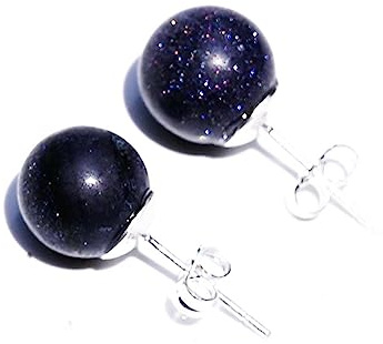 Mini boucles d'oreilles à tige en cristal de pierre naturelle améthyste quartz rose jade perles rondes boucles d'oreilles, sable bleu argent