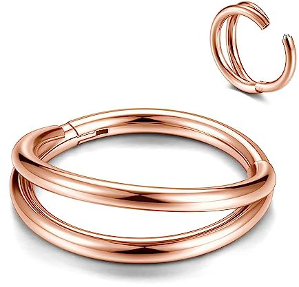 JSDDE 2er Piercing Ring Segmentring Clicker 8mm+10mm 16ga Septum Daith Tragus Helix Ohrringe Nasenpiercing Ring Nasenringe Hoop Ring, Rosegold